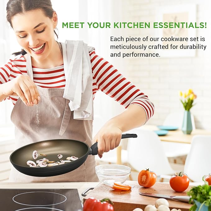 NutriChef Metallic Ridge Line Nonstick Cooking Kitchen Cookware Pots and Pan Set with with Lids and Utensils, 12 Piece Set, Gray