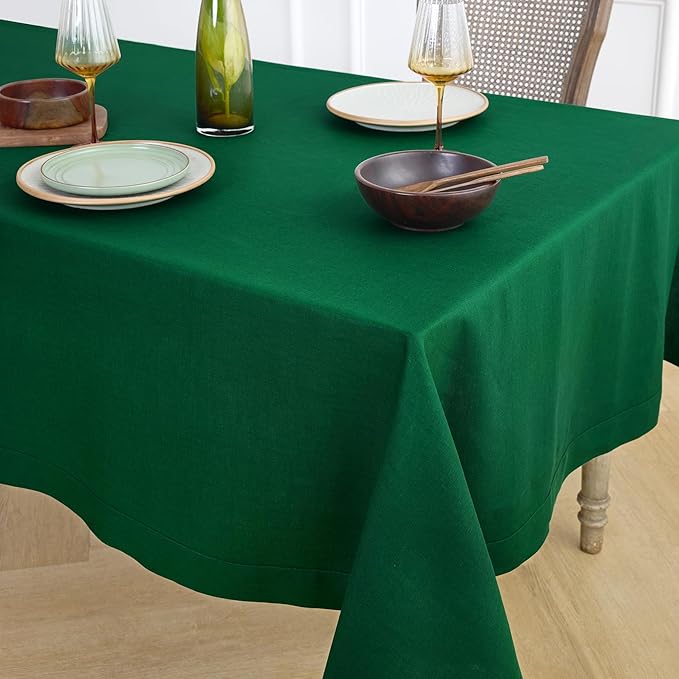 Solino Home Linen Tablecloth for Rectangle Tables 60 x 90 Inch - 100% Pure Linen Green Table Cloth - Fete, Machine Washable Cloth Tablecloth