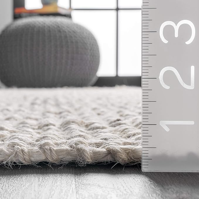 Nuloom Daniela Off-White, 8' Square, Handmade, Jute, Tassel, Soft and Textured, High Traffic, Stain Resistant, Easy Clean, Durable Area Rug for Bedroom, Living Room, Dining Space, Foyer, Entryway
