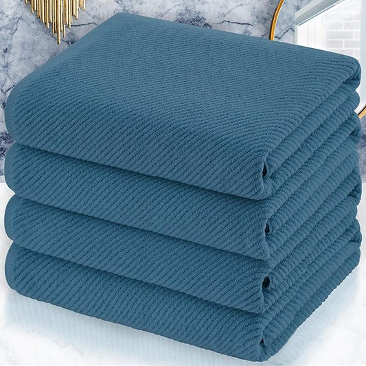 VOOVA & MOVAS Bath Towels Set of 4, Large 30" x 56" - 100% Cotton | Thick | Lightweight | Soft | Absorbent, Quick Dry Towels for Bathroom, Luxury Bathroom Essentials, Denim Blue