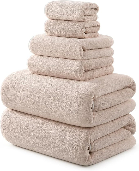 REDKISS Bath Towels Set of 6 - Oversized Bath Sheets (70 x35 in), 670GSM Ultra Soft & Highly Absorbent, Quick Dry Beige Towel Sets for Bathroom, Spa, Hotel, Gym