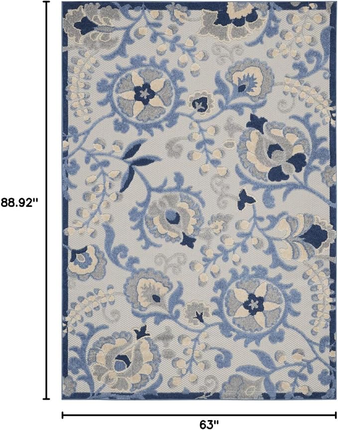 Nourison Home Aloha Blue Grey 5'3" x 7'5" Area Rug - Easy Clean, Non Shedding, Bed Room, Living Room, Dining Room, Kitchen (5' x 8')