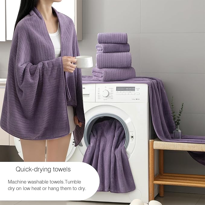 18 Piece Family Bath Towel Set Include 6 Bath Towels,6 Hand Towels and 6 Washcloths Soft Bathroom Towel with Hanging Loops,Highly Absorbent Quick Dry Towels Set for Bathroom,Hotel and Spa-Dark Purple