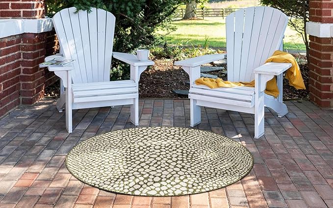 Unique Loom Outdoor Collection Area Rug - Cape Town (4' 1' Round, Green/ Ivory)