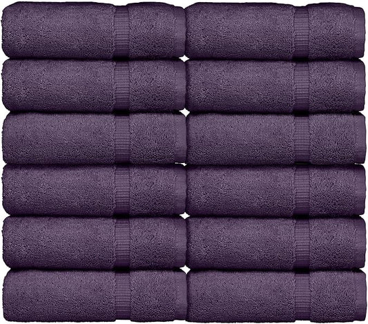 Luxury Hotel & Spa Collection Highly Absorbent, 100% Turkish Cotton 700 GSM, Eco Friendly Towel, for Bathroom, Gym and Kitchen Dobby Border Soft Towel Set (Plum, Wash Cloths - Set of 12)