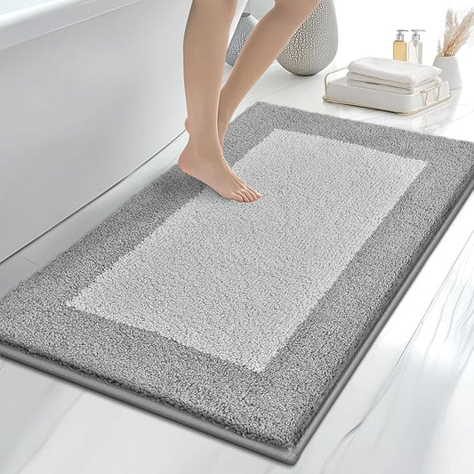 Bathroom Rugs 30" x 46", Non-Slip Extra Soft Absorbent Bath Rugs, Machine Washable Quick Dry Bath Mats for Bathroom Floor, Shower, Bathtub and Sink, Light Grey & Grey