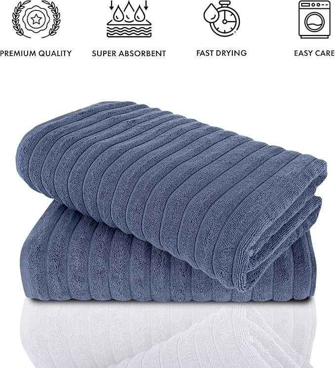 Classic Turkish Towels CTT - Premium 2 Piece Jumbo Bath Sheets, 100% Turkish Cotton, Absorbent & Ultra Comfy Bath Towel Sheets for Hotels & Spa | 40"x65" (Dark Blue)