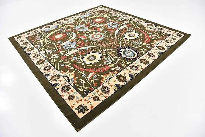 Unique Loom Espahan Collection Area Rug - Cape Cod (8'Square, Green/ Black)