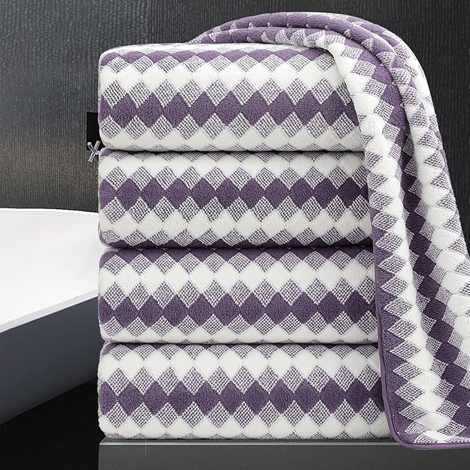 4 Piece Extra Large Bath Towel Set Oversized Bath Sheet 35"x70" Bathroom Towel Set Soft Highly Absorbent & Quick Dry Premium Bath Towel for Bathroom 600GSM Shower Towel Spa Gym Hotel,Plum