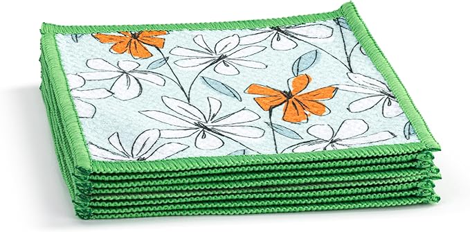 DEMDACO Reusable Absorbent Cloth Cocktail Napkins from Design Serving Collection 5 Inch Square Polyester Fiber Windowpane Floral Set of 8