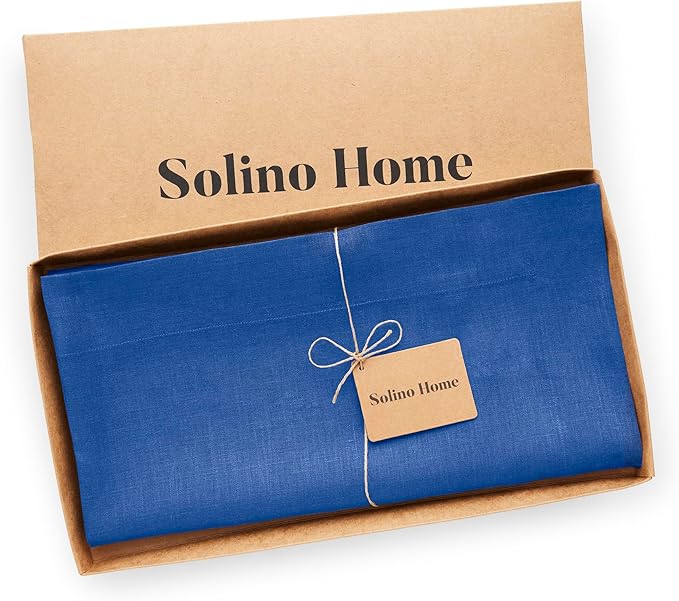 Solino Home Linen Square Tablecloth 52 x 52 Inch - 100% Pure Linen Royal Blue Table Throw - Fete, Machine Washable Table Cloth for New Year