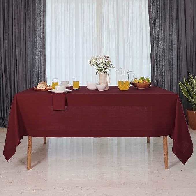 D'Moksha Homes Linen Tablecloth 60 x 120 Inch - 100% Pure Linen Dark Red Table Cloth for Rectangle Tables - Machine Washable Cloth Tablecloth for Winter, Holiday, New Year