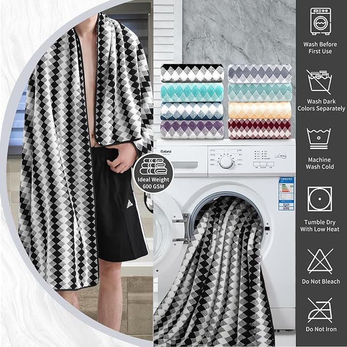 2 Hand Towel Set 16"x31" Black White Towel Set for Bathroom,Highly Absorbent & Quick Dry Hand Towel for Daily Use,Soft Microfiber Multipurpose Towel Collection for Hotel,Spa,Shower,Gym