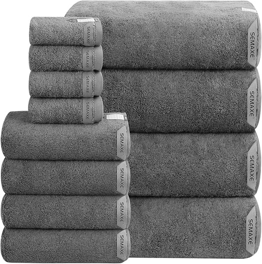 SEMAXE 12-Piece Family Bathroom Towel Set - 100% Cotton, 4 Bath Towels, 4 Hand Towels, 4 Washcloths, Ultra-Soft and Super Absorbent, Lighter Weight