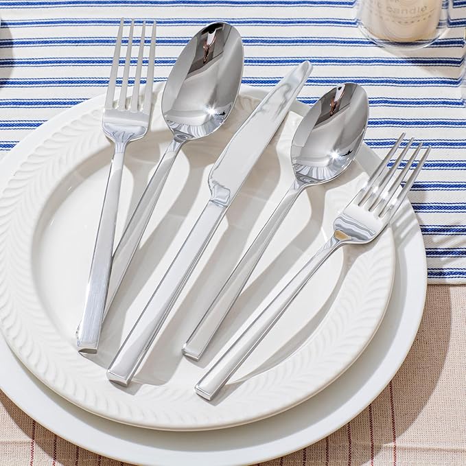 KINGSTONE Silverware Set, 20-Piece Flatware Cutlery Set Premium Stainless Steel, Service for 4, for Kitchen, Home, Wedding, Party, Mirror Polished and Dishwasher Safe