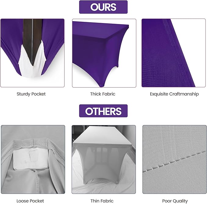 Utopia Kitchen 6FT Spandex Tablecloth [2 Pack, Purple] 200 GSM Stretch, Fitted, Washable and Wrinkle Resistant Table Cloth Rectangle Cover for Trade Shows, Wedding, Parties [72Lx30Wx30H Inch]