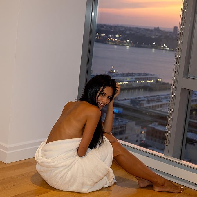 Mosobam Luxury Turkish Towels Set of 4 Bath Sheets 35X70 White Oversize 700 GSM Bamboo Viscose & Aegean Turkish Combed Cotton