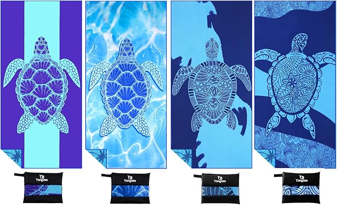 4 Pack Microfiber Lightweight Thin Beach Towel Sand Free Quick Dry Super Absorbent Large Towels for Swimming Pool Yoga Gym Travel Vacation Beach Accessories Essentials for Adults