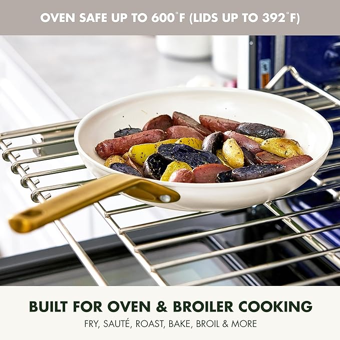 GreenPan Nonstick Reserve Pro 10 Piece Cookware Set, NSF Certified Ceramic, Hard Anodized PFAS-Free Pots & Pans Set with Lids, Stainless Steel Handles, Oven & Dishwasher Safe, Cream White