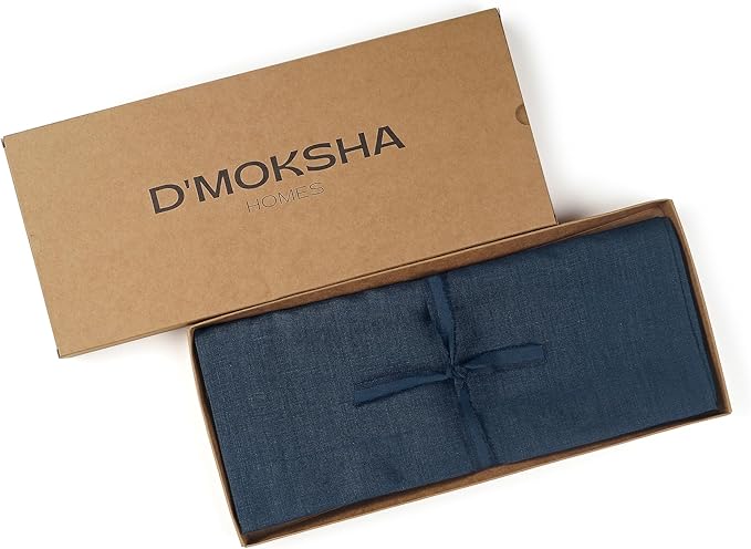 D'Moksha Homes Linen Navy Blue Table Runner 84 Inches Long - 100% Pure Linen 14 x 84 Inch Table Runner for Dining, Winter, Christmas, Holiday, New Year - Machine Washable