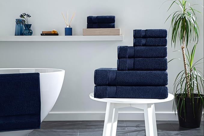 Ozdilek 6-Piece Bath Towel Set, 2 Bath, 2 Hand, 2 Wash, 100% Cotton Turkish Towels, 2 Bath Towels (30x60/550 GSM), 2 Hand Towels (16x30/575 GSM), 2 Washcloths (13x13/600 GSM) (Navy Blue)