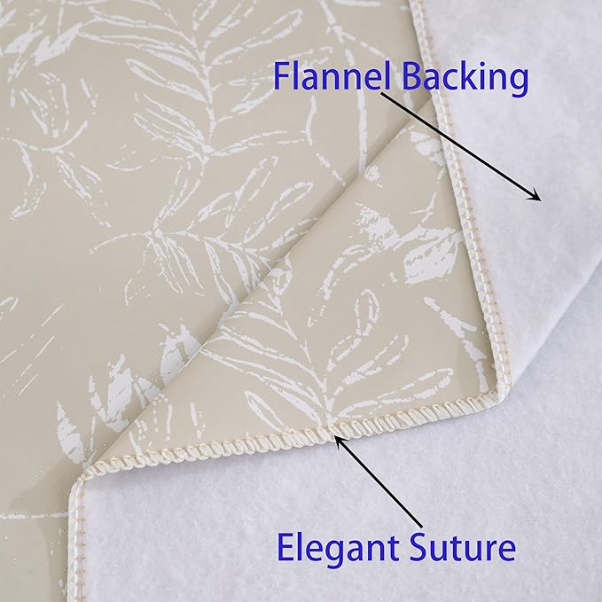 Heavy Duty Vinyl Tablecloth with Flannel Backing Waterproof Oil-Proof Plastic Table Cloth Stain-Resistant Wipeable Rectangle or Square Table Cover for Indoor and Outdoor (Beige Leaf,60x84 Inch)