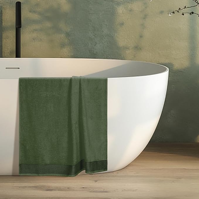 Belizzi Home Cotton 2 Pack Oversized Bath Sheet 35 x 70, Large Bath Sheet, Ultra Absorbent, Compact, Eco-Friendly and 100% Recyclable, Quick Drying and Lightweight Towel - Olive Green