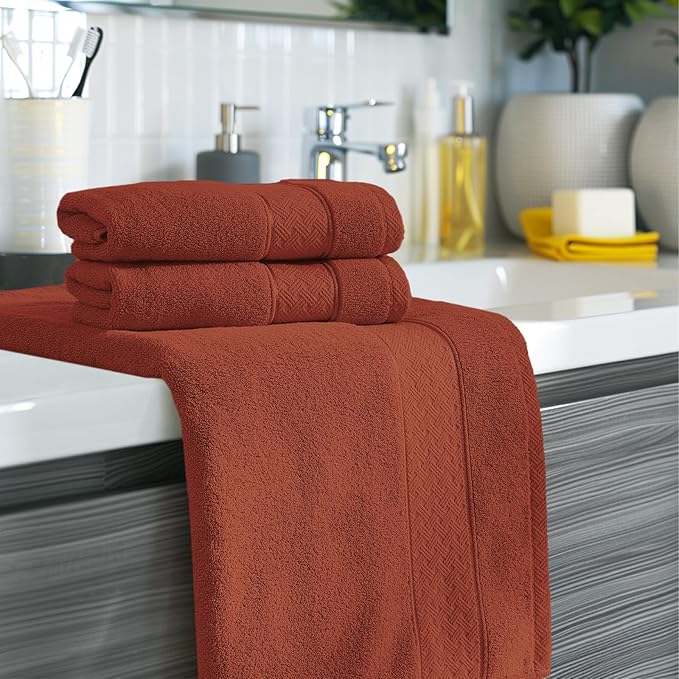 COZYART Burnt Orange Bath Towel Set 6 Piece, Luxury 100% Turkish Cotton 650GSM Hotel Quality, Soft, Absorbent, Towel Sets for Bathroom with 2 Bath Towels 2 Hand Towels 2 Washcloths