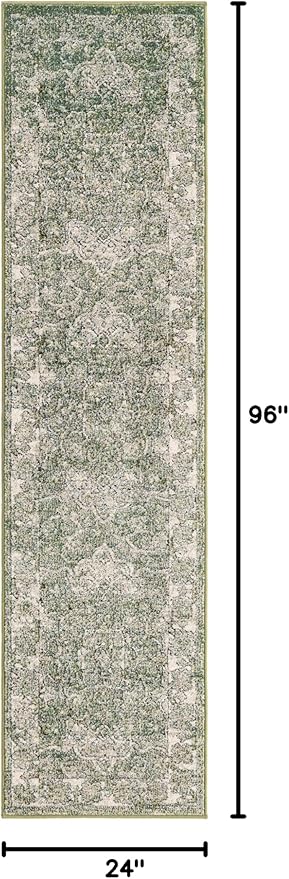 Unique Loom Isabella Collection Area Rug - Adjani (2' x 8' Runner, Green/ Ivory)