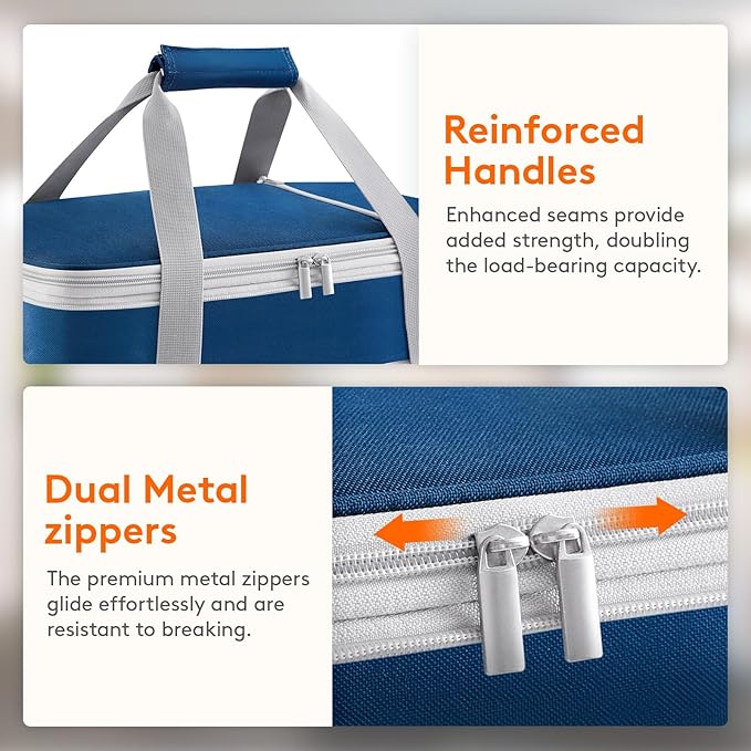 Lifewit Double Decker Insulated Casserole Carrier for Hot or Cold Food, Casserole Dish with Lid and Carrying Case, Lasagna Holder for Potluck Parties/Picnic, Fits 9"x13" Baking Dish, Pure Blue