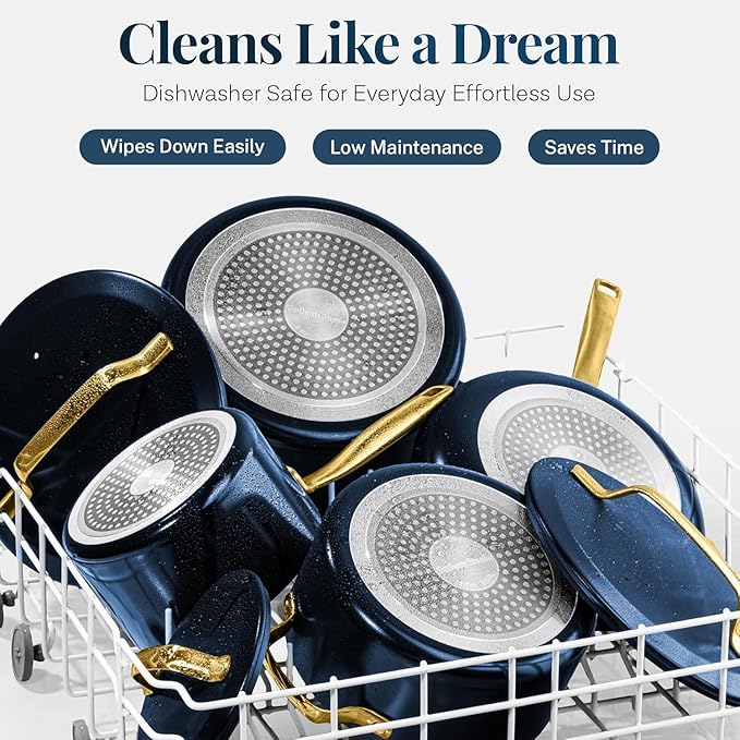 Gotham Steel Modern 11 Pc Ceramic Cookware Set, Elegantly Designed Pots and Pans Set Non Stick with Steamer, Induction Bottom, Premium Stay Cool Handles, Non Toxic PFOA Free, Oven & Dishwasher Safe