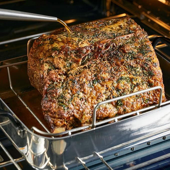 KitchenAid 5-Ply Clad Stainless Steel Roasting Pan/Roaster with Removable Rack, 15 Inch x 11.5 Inch - Polished Stainless Steel