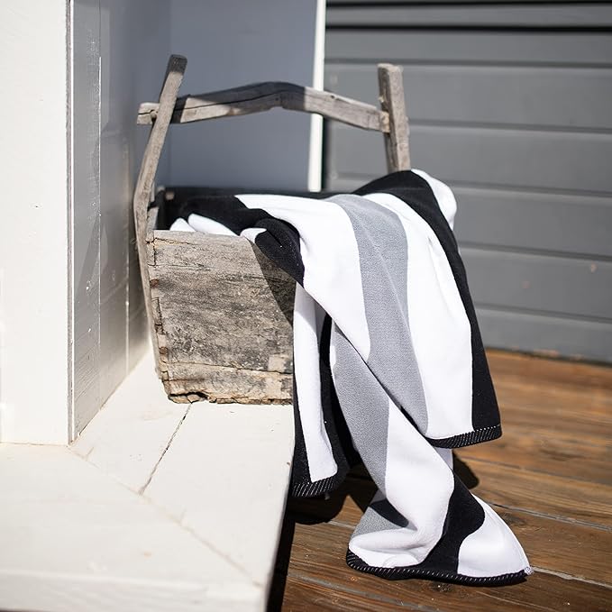 Laguna Beach Textile Co. Striped Cabana Oversized Beach Towel (Black & Gray)