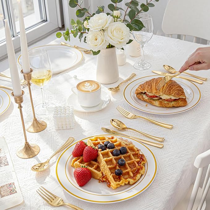 WDF 160 Piece Gold Plastic Silverware - Heavy Duty Gold Silverware Includes 80 Forks, 40 Spoons, 40 Knives, Plastic Utensils Perfect for Wedding, Christmas Party