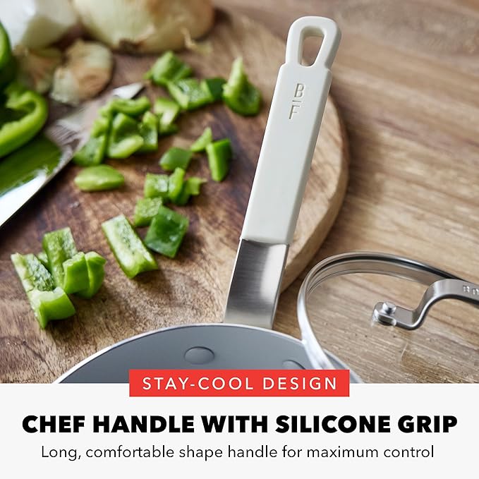 GreenPan x Bobby Flay 2 Piece- 8” and 10” Nonstick Frying Pan Skillet Set, PFAS-Free Diamond Ceramic, Induction Suitable, Stay-Cool Silicone Handle, Easy Clean Dishwasher & Oven Safe, Cream