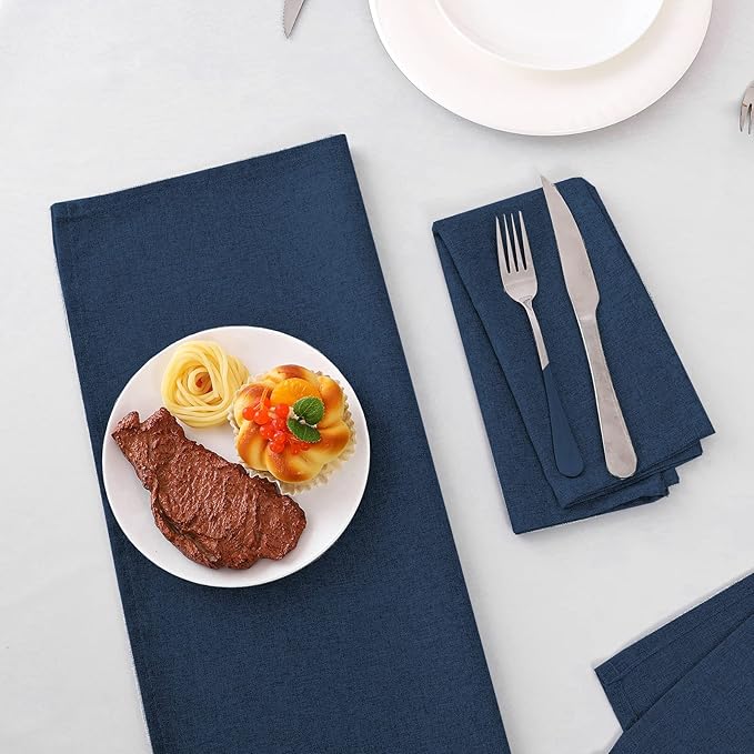 H.VERSAILTEX Linen Textured Cloth Napkins Set of 12 (18" X 18") Linen Textured Dinner Napkins Waterproof Extra Soft Thick Durable Reusable Napkins with Hemmed Edges, Heather Navy