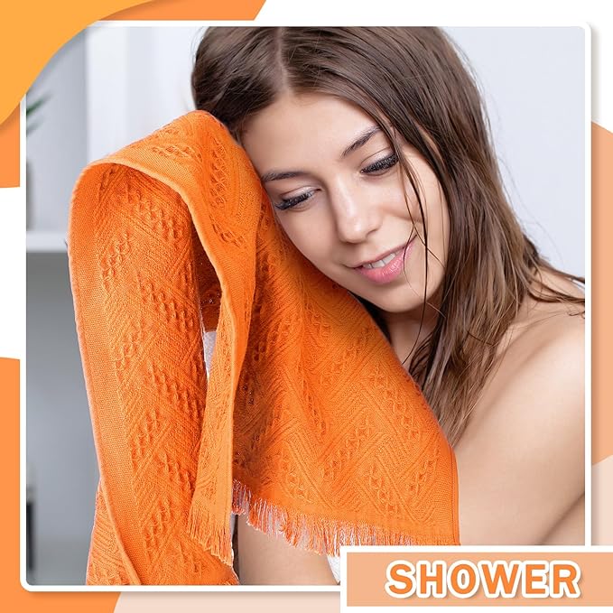 4 Pack Boho Bathroom Hand Towel 14 x 30 Inch 100% Turkish Cotton Decorative Boho Kitchen Hand Towel Farmhouse Bathroom Decor Set Absorbent Soft Guest Tea Gift(Orange)