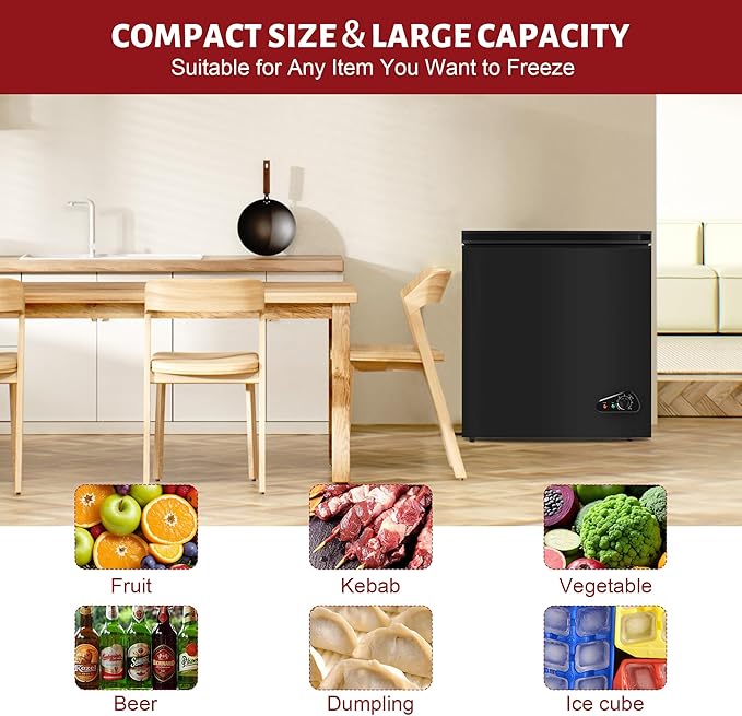 Chest Freezer 5.0 cu ft, Mini Deep Freezer with Removable Basket, FreeStanding Compact Small Freezer, Adjustable 6 Thermostat, Quiet Small Deep Freezer Top Open Door for Dorm/Home(Black)