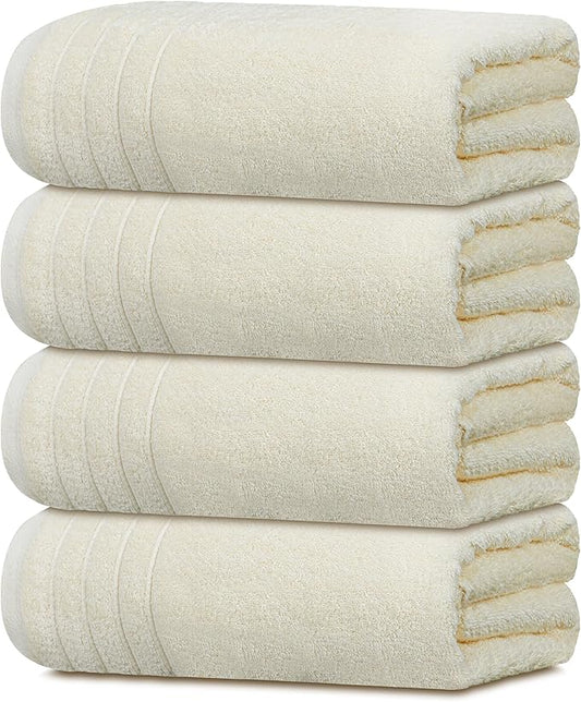 Tens Towels Pack of 4 Extra Large Bath Towels 30 x 60 Inches, 100% Cotton, Larger & Lighter Weight, Quicker to Dry, Super Soft and Absorbent, Perfect for Bathroom, Cream