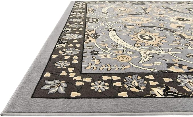 Unique Loom Espahan Collection Area Rug - Cape Cod (7' 10" Square, Dark Gray/ Black)