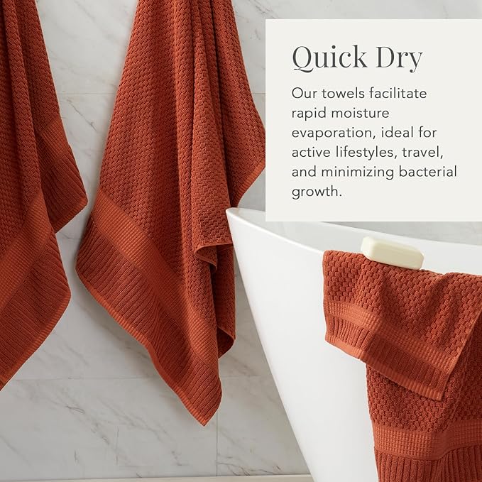 NY Loft 100% Cotton 4 Pack Bath Towel Set| Super Soft & Absorbent Quick-Dry Bath Towels 30" x 52" |Textured and Durable Cotton | Trinity Collection (4 Pack, Clay)