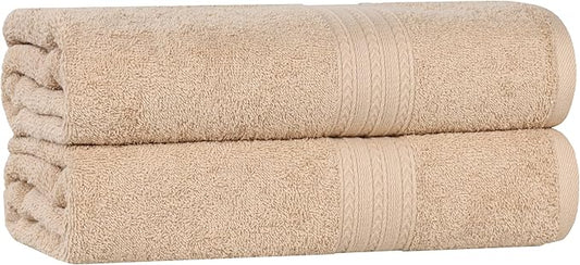 Superior Eco-Friendly Cotton 2-Piece Bath Sheet Set, Oversized Towels for Adults and Kids, Body Towels for Shower, Bath, Quick Dry, Resort, Bathroom Basics, Home, Apartment Essentials, Camel
