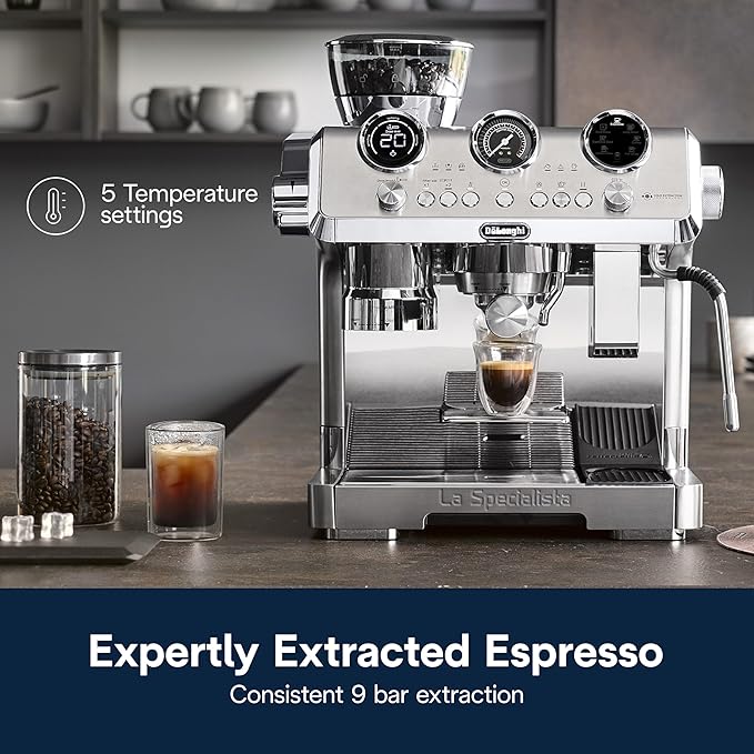 De'Longhi La Specialista Maestro Espresso Machine with Grinder, Auto & Manual Milk Frother – Bean-to-Cup Cold Brew Coffee with Cold Extraction Technology, Variable Temp & Tamping Tool, 8 Drink Presets