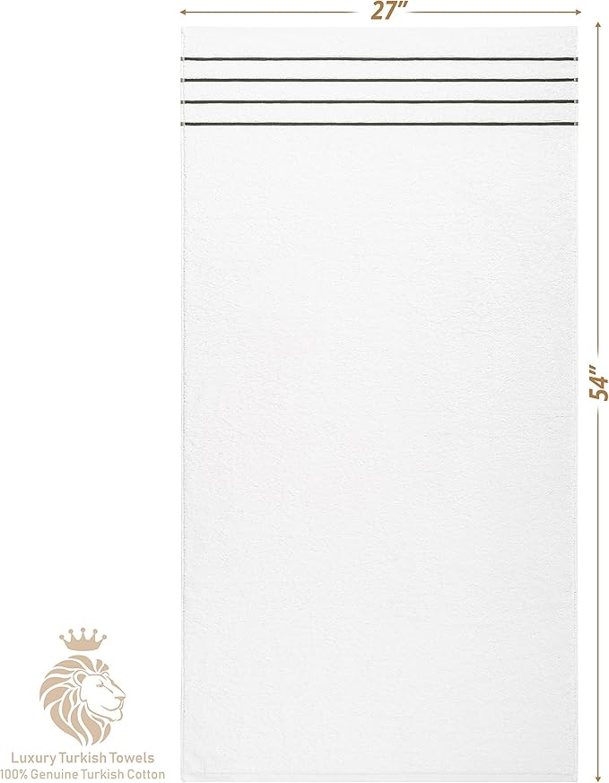 4 Packed White Bath Towel Set, 100% Turkish Cotton Bath Towels, 27x54 inTurkish Bath Towel Set for Bathroom, Dark Gray