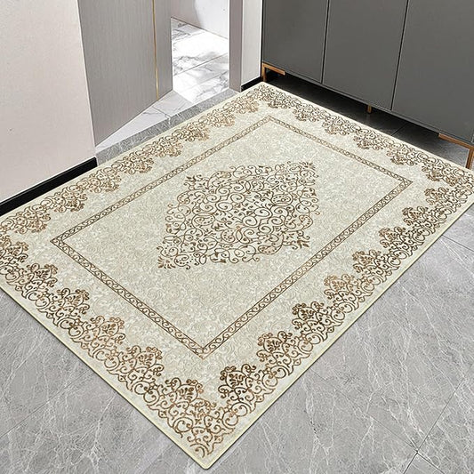 Easy-Going Boho Neutral Area Rug 3x5 Entryway Rug Washable Inside Door Mats for Home Entrance Non-Slip Floral Brown Small Rugs for Entry Living Room Bedroom Kitchen Bathroom Office Lightweight Carpet