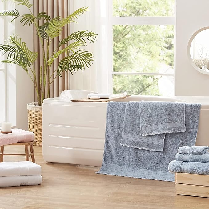 COZYART Light Blue Towels Set for Bathroom 3Pcs, Turkish Cotton Bath Towels Sets for Bathroom Soft Highly Absorbent 650 GSM with 1 Bath Towel, 1 Hand Towel, 1 Washclothe