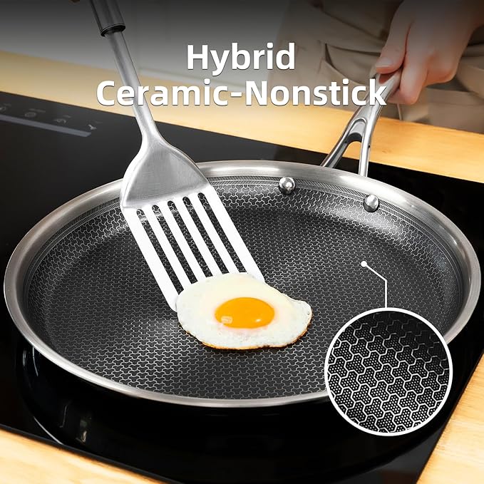 DELUXE Hybrid Ceramic Nonstick Griddle Pan,12-Inch,Stay-Cool Handle,Dishwasher&Oven Safe,Induction-Ready,PFOA Free Compatible with All Cooktops