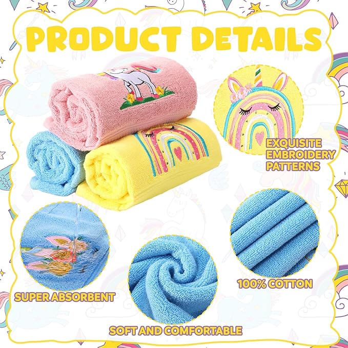 3 Pcs Unicorn Hand Towels for Bathroom 15.7 x 27.5 Inch Cotton Rainbow Decorative Towels Colorful Dish Kitchen Supplies Set for Drying Cleaning Cooking Gift