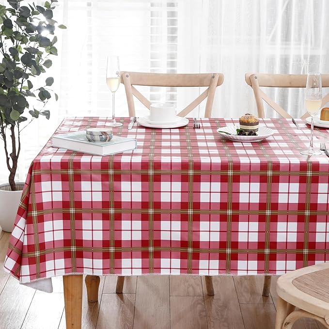 Walrus Heavy Duty Vinyl Tablecloth with Flannel Backing Waterproof Oil-Proof Plastic Table Cloth Stain-Resistant Wipeable Rectangle or Square Table Cover for Indoor and Outdoor (Lattice,60x84 Inch)