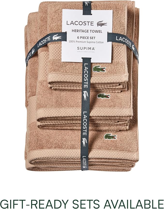 Lacoste Heritage 100% Supima Cotton Bath Towel, Sand, 30" x 54" – Highly Absorbent & Quick Drying, Premium Super Soft Bath Towel, Bathroom Essential, Gift for All Occasions, Machine Washable